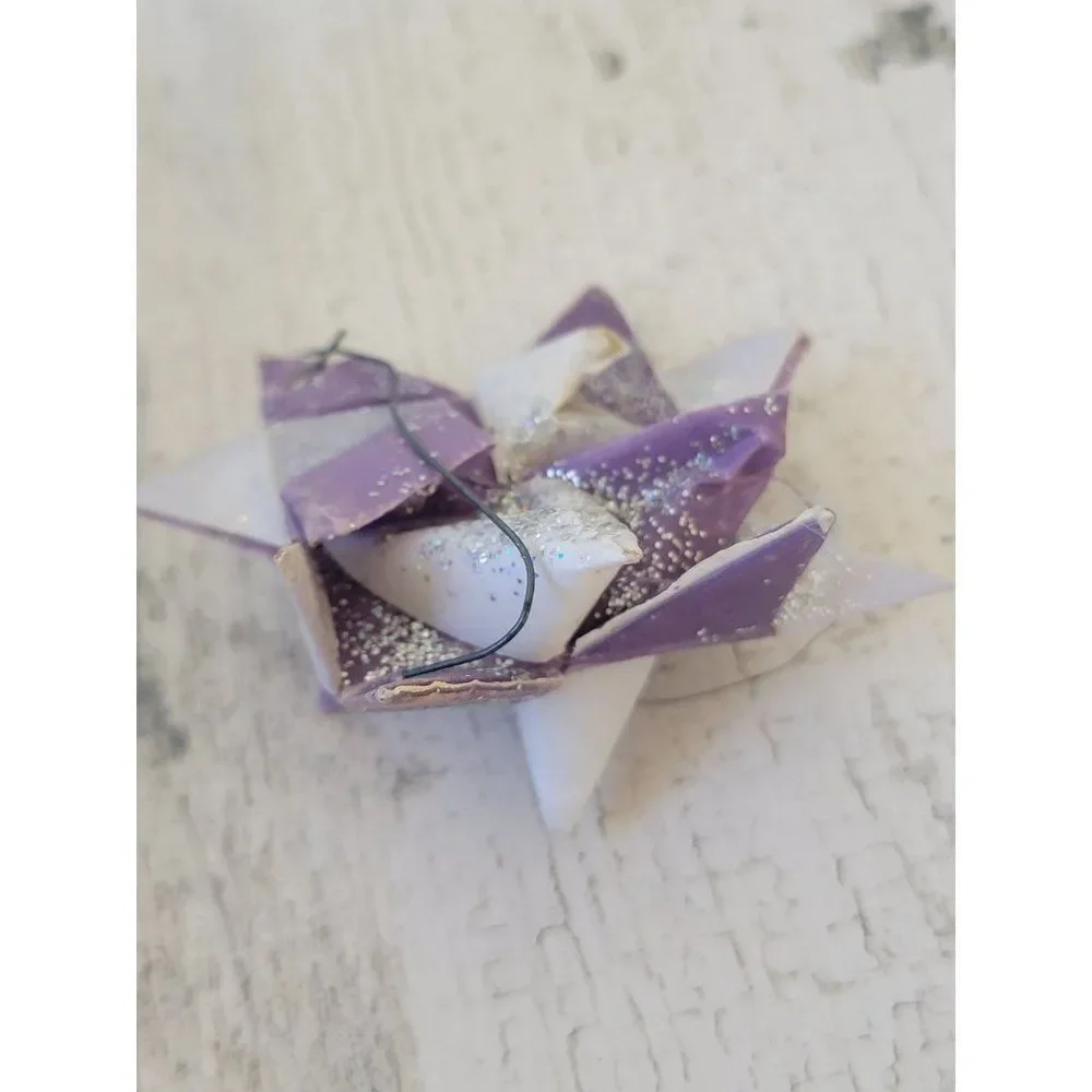 Handmade glitter‎ bow purple Xmas ornament Decor figure
